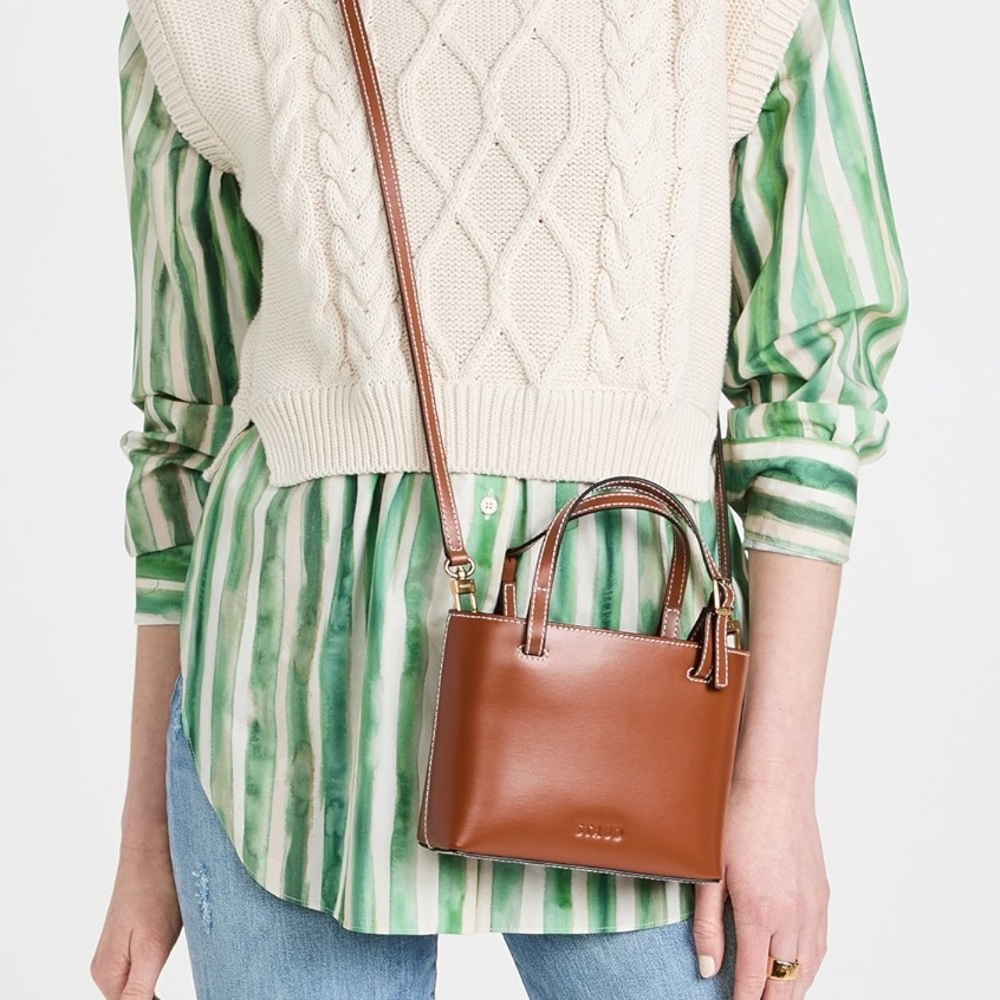 STAUD Ria Crossbody Bag • Tan Calfskin Leather • Like New
